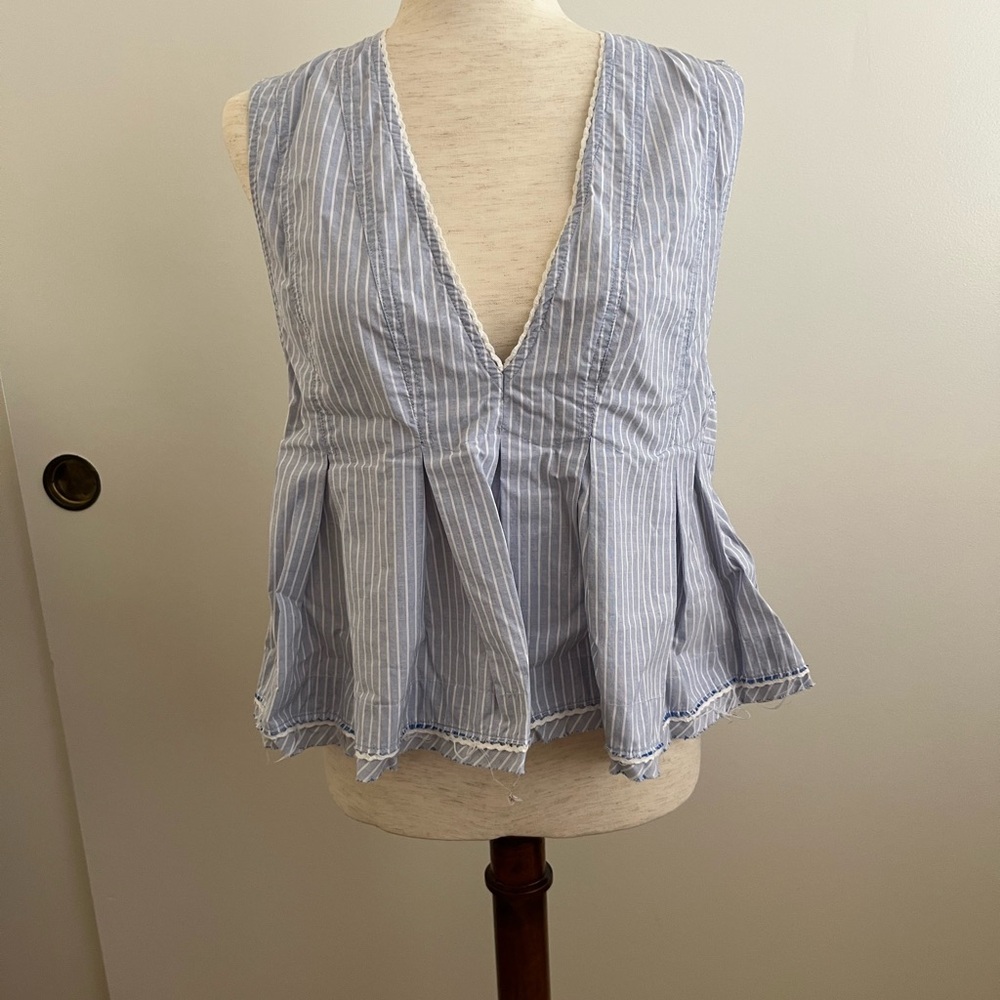 Free People Light Blue Striped Sleeveless Blouse